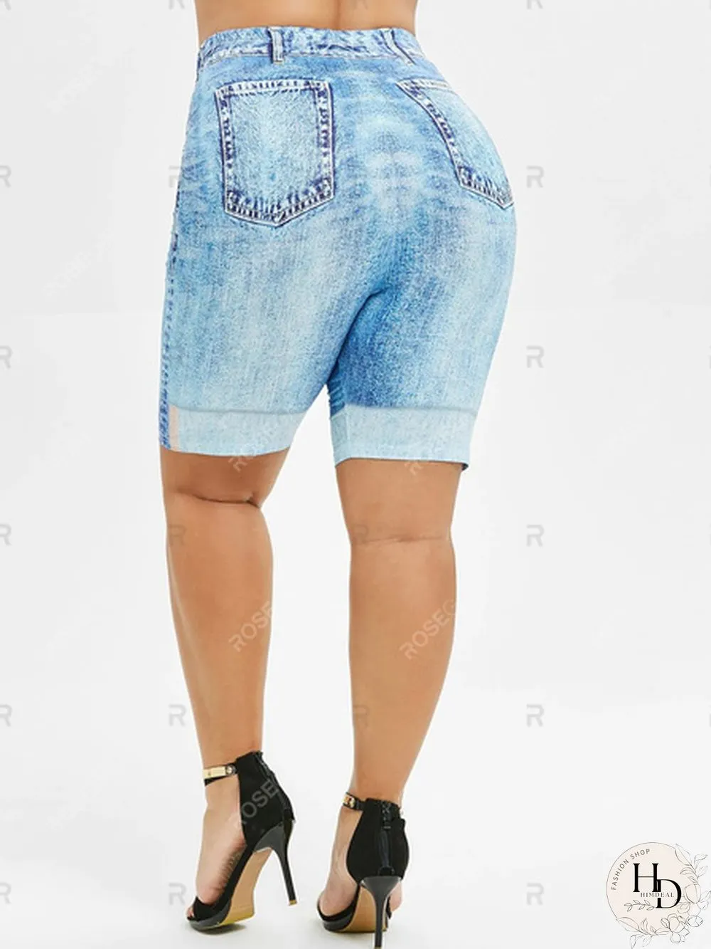 Plus Size Mini Leggings Faux Denim Pants Women Ladies Fashion Shorts Ripped Skinny Jean