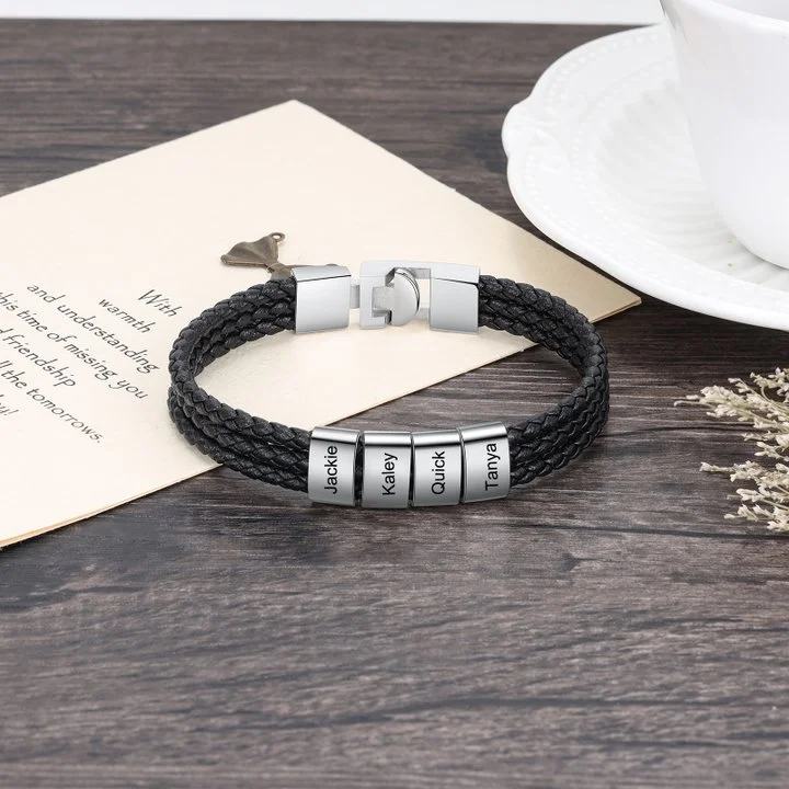 Father's Day HOT SALE-Engraved 1-8 Names Personalized Braided Leather Bracelet