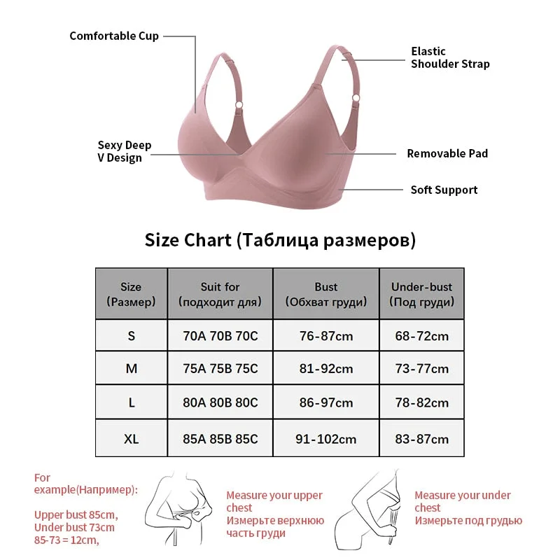 Push Up Bra Seamless Underwear Women Top Sexy Bras without Frame Thin Unwired Bralette Brassiere Soft Comfort Lingerie Deep V