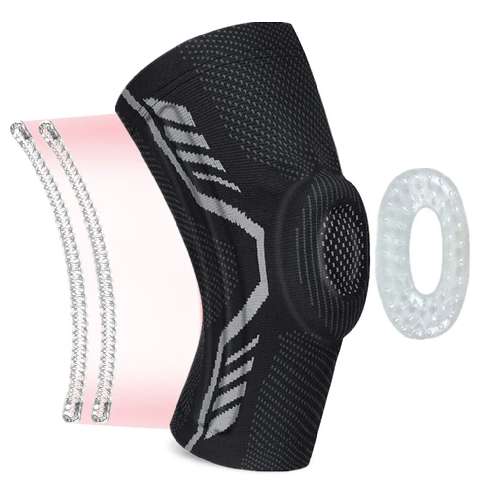 Uveng Knee Brace Silicone Spring Full Strap Patella Medial Support Strong Meniscus Compression Protection Sport Pads Running Basket