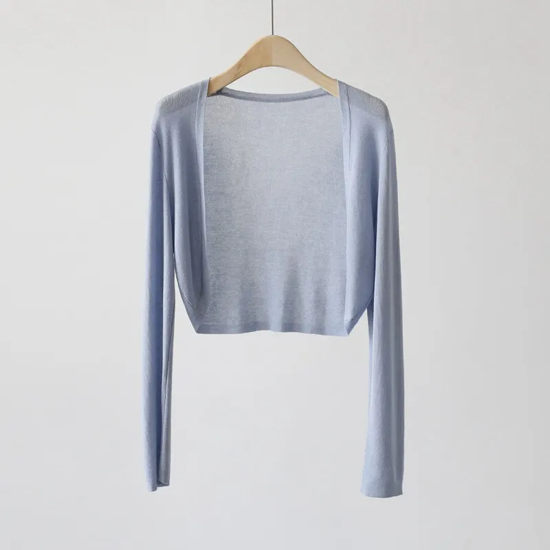 Uveng Uveng Silk Knitted Jersey Coat Women's Summer Shawl Spring With Thin Shoulder Air-Conditioning Shirt Short Top