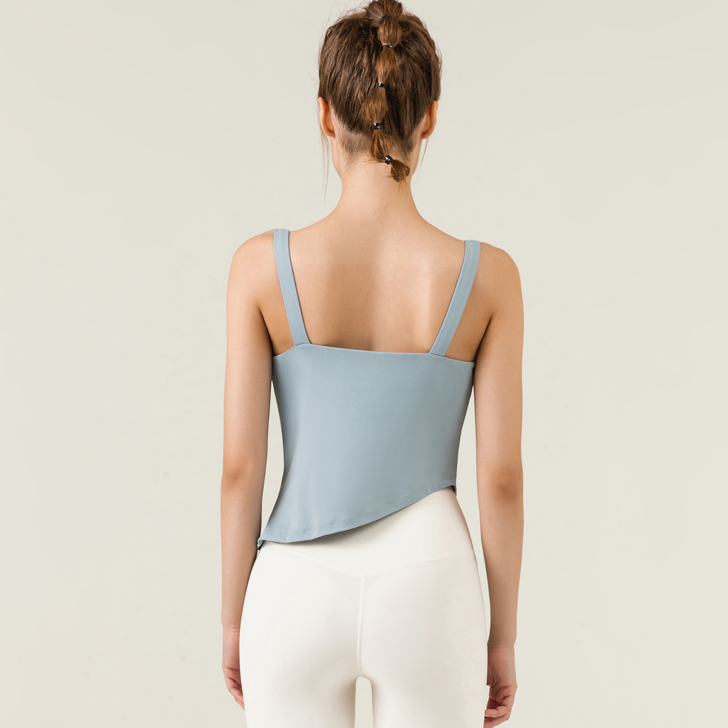Buy Hergymclothing Glacial Gray irregular hem loose polyester comfort gym tank top vest with remobavle cups at an affordable price