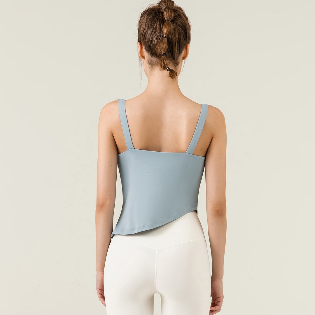 Buy Hergymclothing Glacial Gray irregular hem loose polyester comfort gym tank top vest with remobavle cups at an affordable price