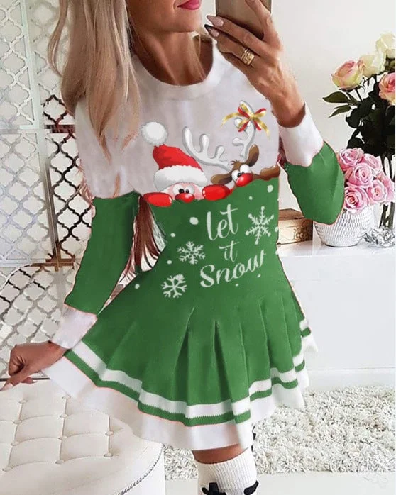 Christmas Santa Elk Print Dress