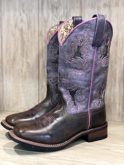 Laredo Women's Lola Tan & Purple Inlay Square Toe Western Boots 5657