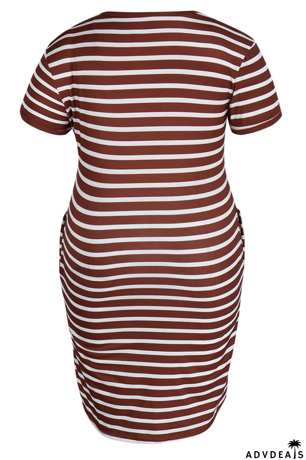 Red Casual Striped Print Patchwork V Neck Straight Plus Size Dresses