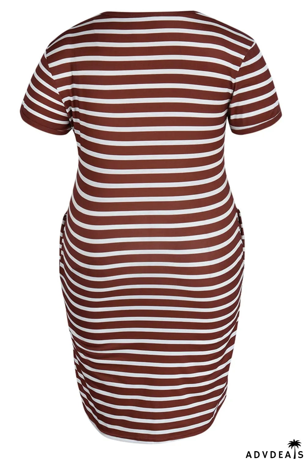 Red Casual Striped Print Patchwork V Neck Straight Plus Size Dresses