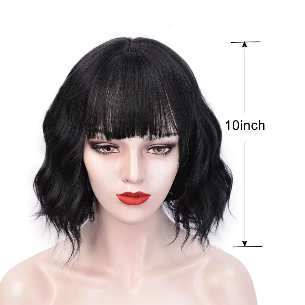 Women's Short Curly Hair Wig Headgear with Bangs Wigs Chemical Fiber Wig Headgear - VSMEE