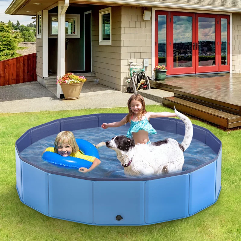 New Pop-Up Foldable Outdoor Dog Bath & Swimming Pool With Tear-Proof Lining & Side Drain