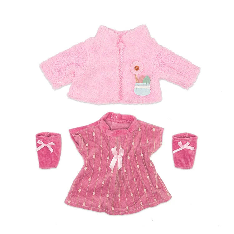 For 16" Full Body Silicone Baby Girl Doll Pink Clothing 3-Pieces Set Accessories