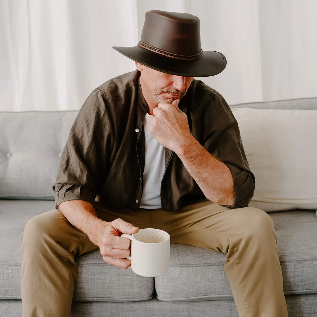 Midnight Rider - Mens Leather Outback Hat