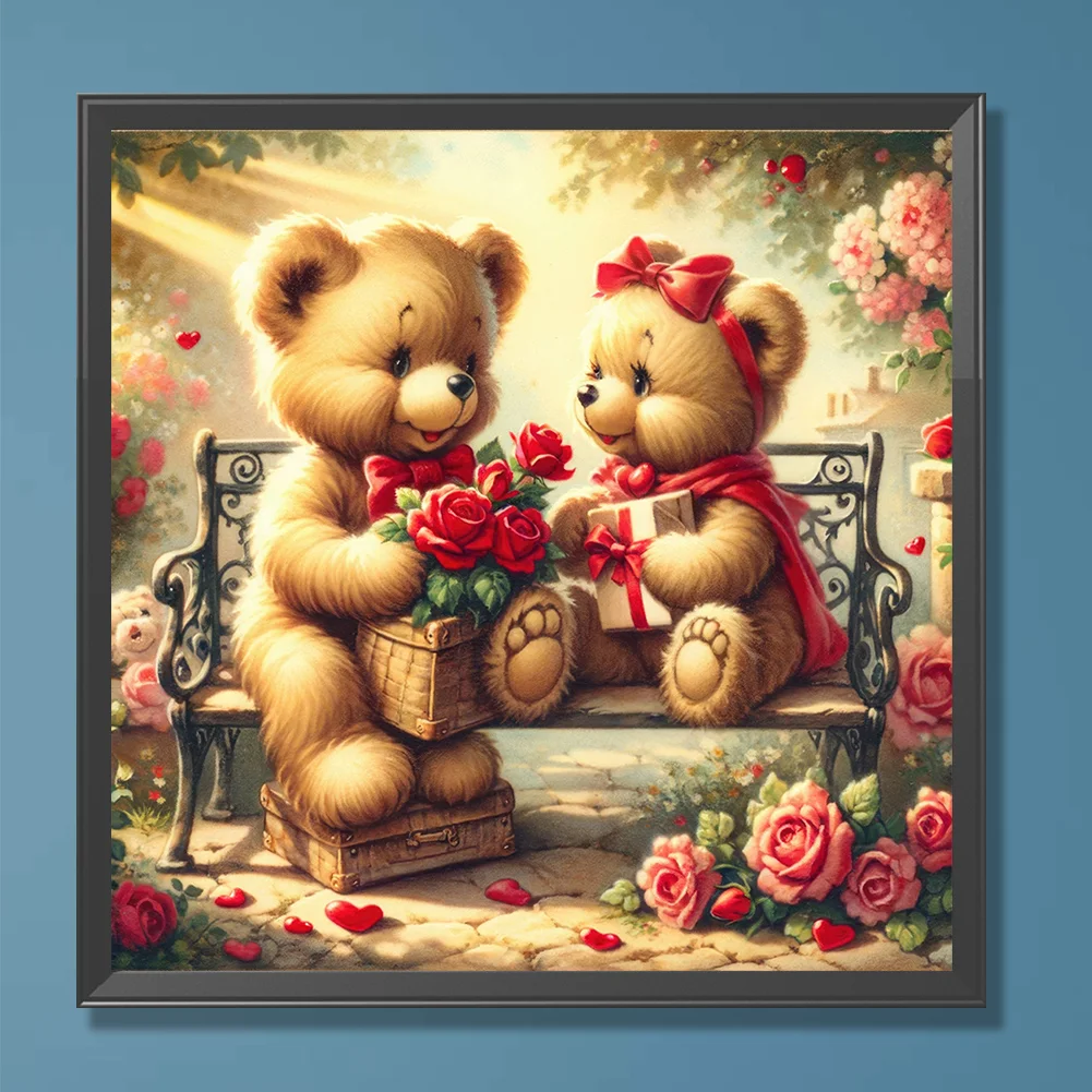 Diamond Painting - Full Round Drill - Rose Heart Bear(Canvas|30*30cm)