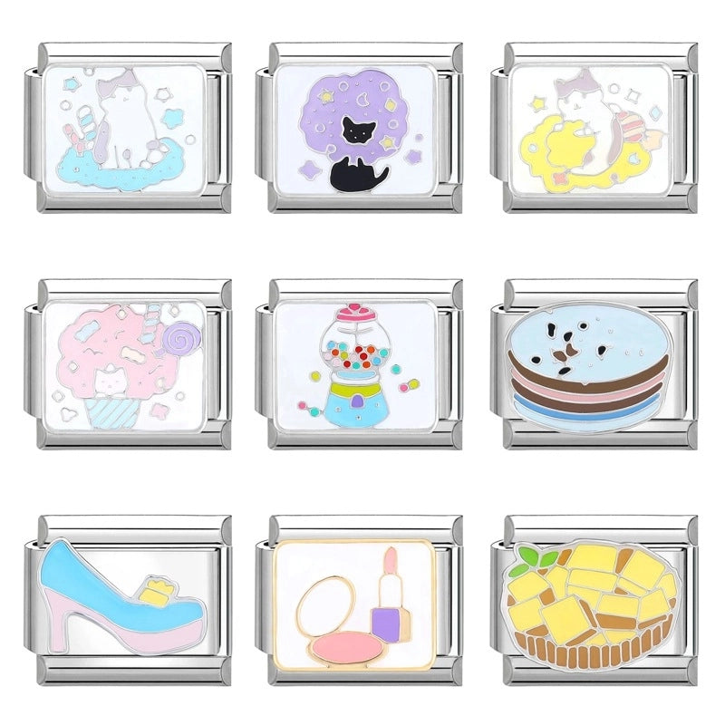 Charms Module Handmade Cartoon Pink And Blue Creative Retro Italian Stitching Wristband Bracelet Accessories