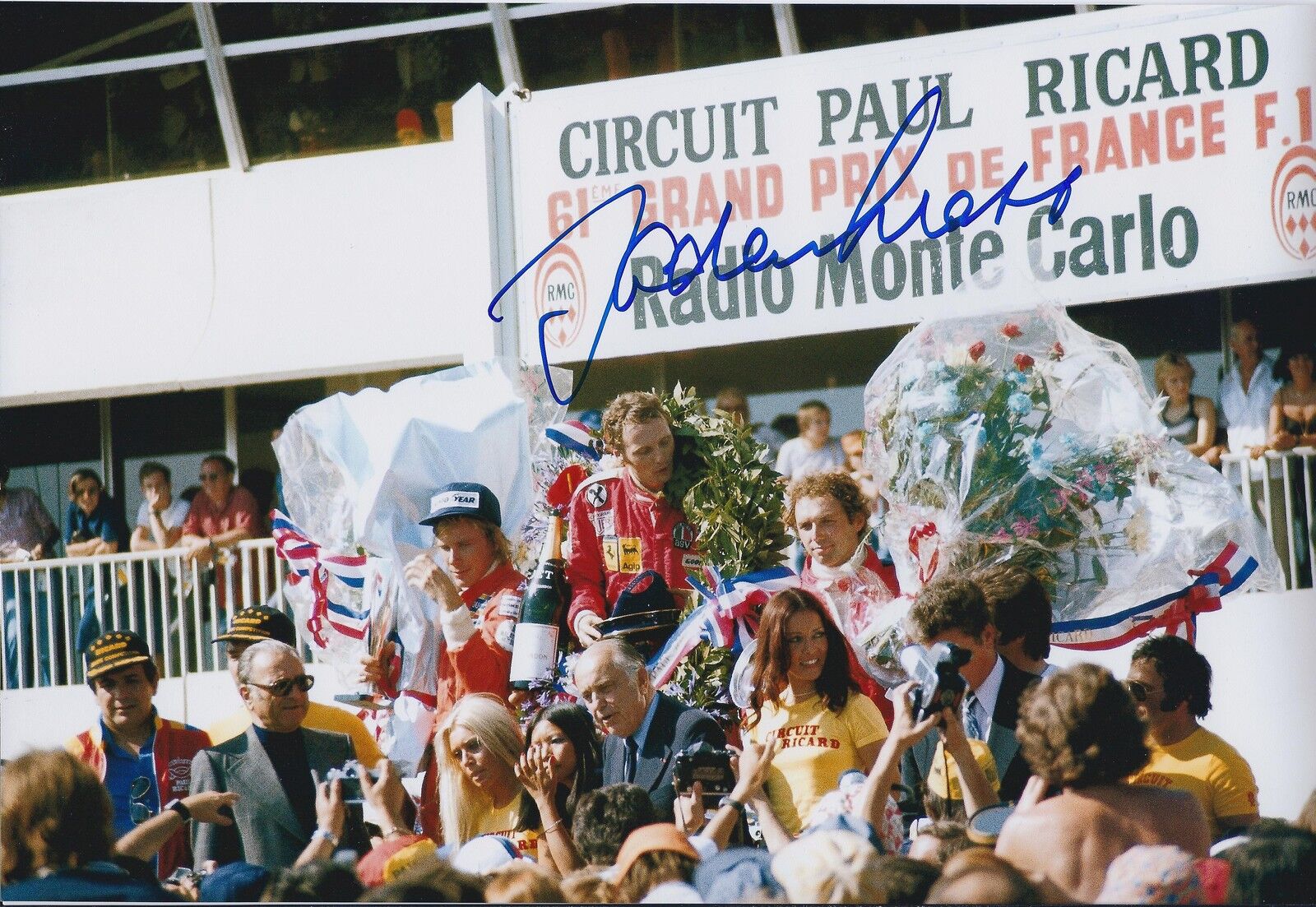 Jochen MASS SIGNED French Grand PRIX Podium 12x8 Photo Poster painting Autograph AFTAL COA