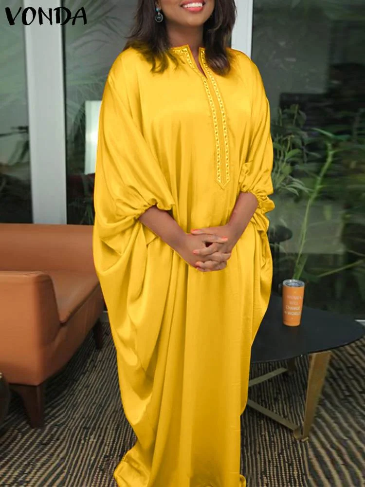 VONDA Y2K Oversized Female Summer Sundress Holiday Party Robe Casual Loose Vestido Women 2022 Vintage 3/4 Sleeve Street Dress 4#