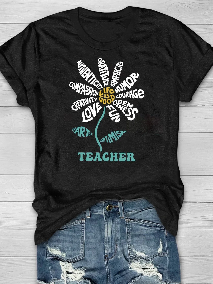 Life Is Good Teacher Back to School Print T-Shirt