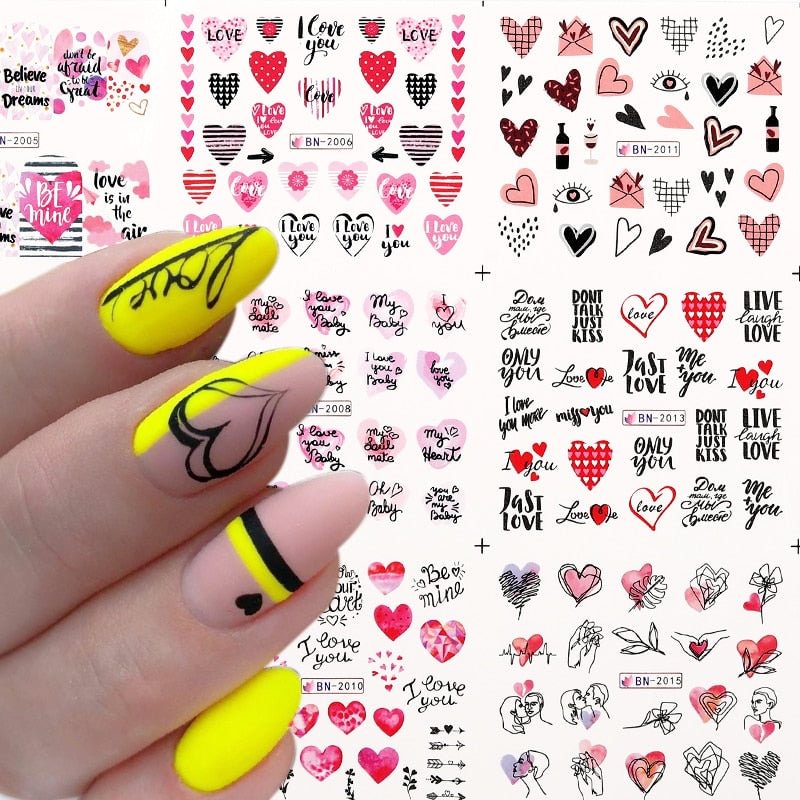 12pcs Valentines Love Letter Water Decals Flower Sliders Nail Stickers for Manicure Nail Art Decoration Transfer Water Sticker