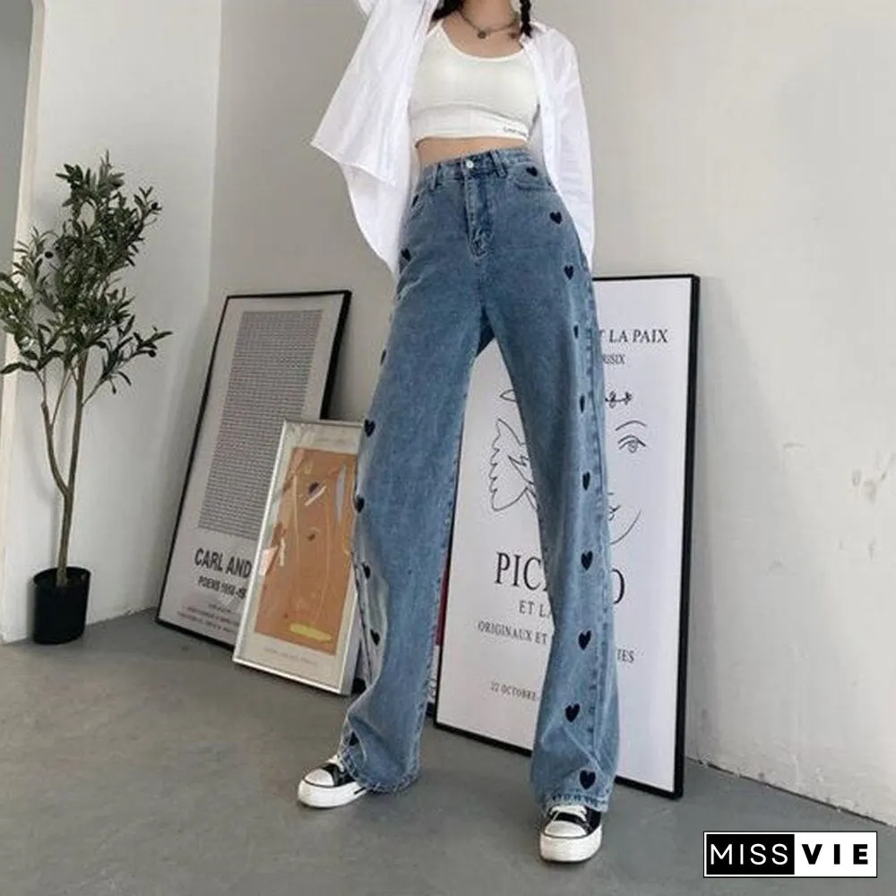 Womans High Waisted Jeans, Wide Leg Denim Clothing, Blue Streetwear, Vintage Quality