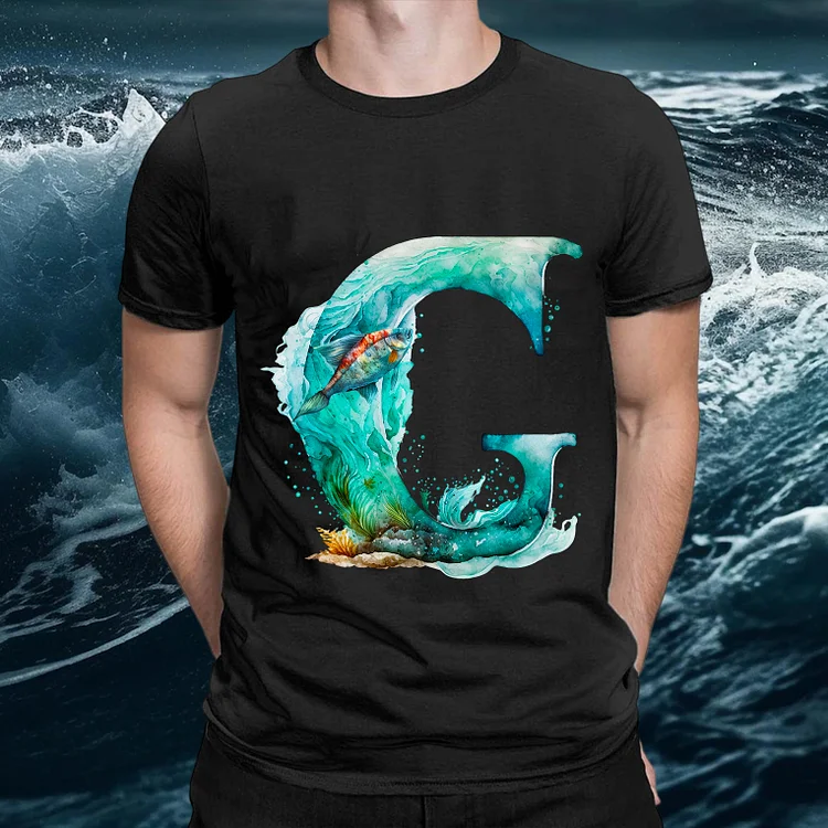 Ocean Alphabet G Round Neck T-shirt -BSTC1339