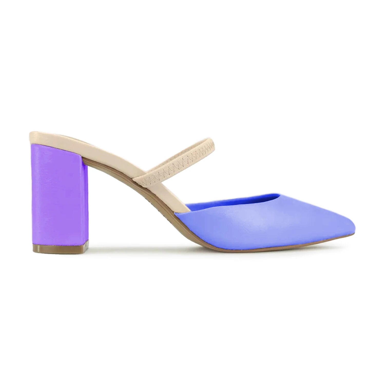 TAAFO Purple Multicolor High Chunky Heels Women Pumps Slingbacks Pointed Toe Sandals Ladies Dress Elastic Strap Shoes 