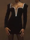 Sexy Slim Deep V-Neck Long Sleeve Velvet Mini Dress