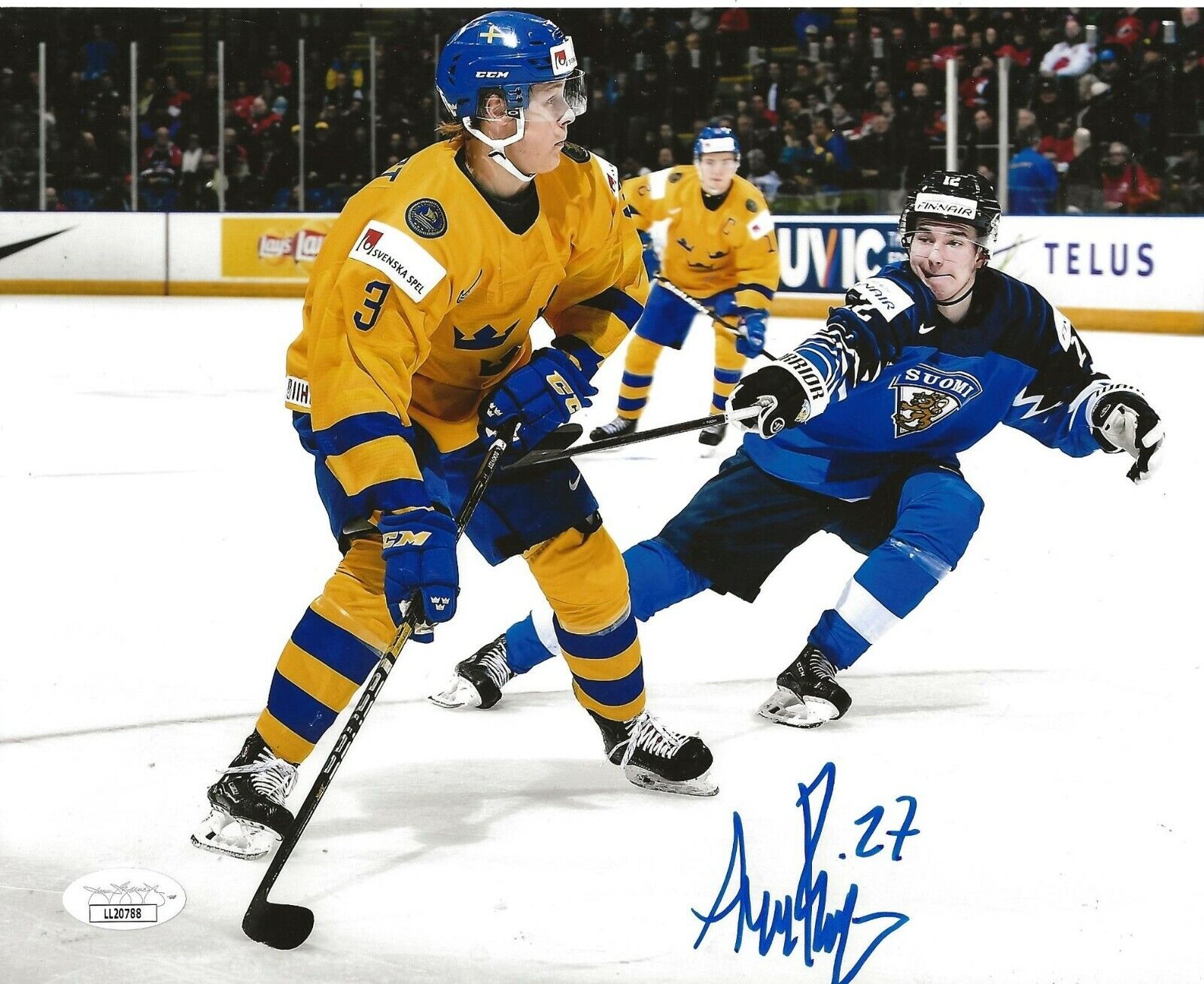 Adam Boqvist Chicago Blackhawks signed Sweden 8x10 Photo Poster painting autographed Hawks JSA