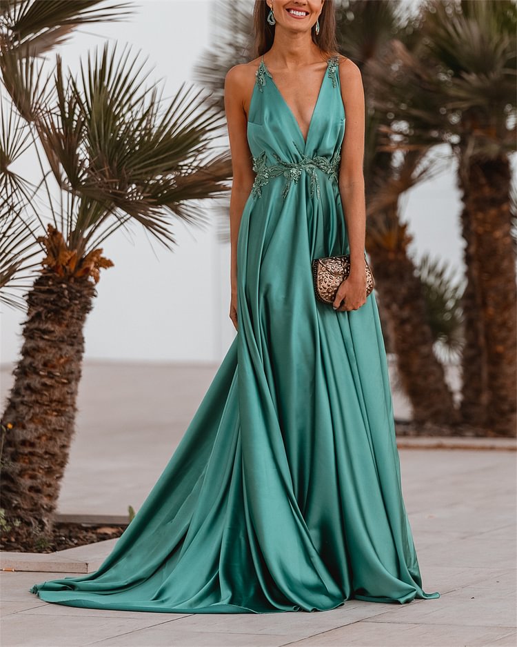 Women's Solid Color V-neck Dress