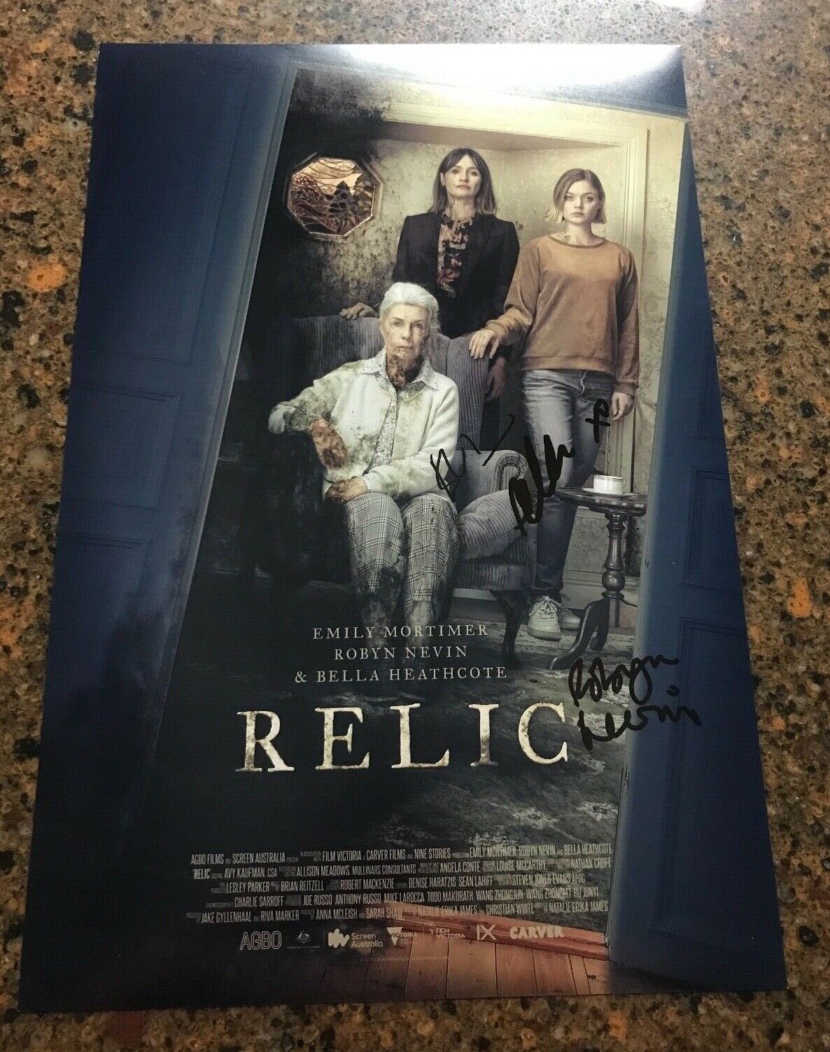 * RELIC * signed 12x18 poster * EMILY MORTIMER, BELLA HEATHCOTE & NEVIN * 2