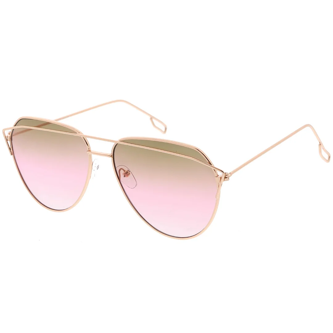 Modern Aviator glasses Metal Crossbar Slim Arms Color Gradient Flat Lens 58mm