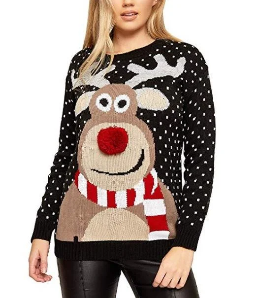 Ugly Christmas Sweater Red Deer PrintKnit Women Ugly Christmas Pullover