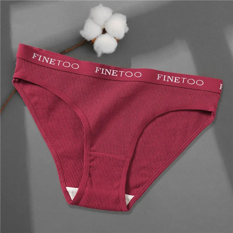 FINETOO Cotton Panties Women Solid Color Underpants M-XL Soft Briefs Girls Striped Underwear Comfortable Panties Female Lingerie