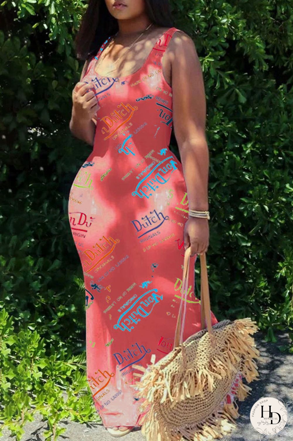 White Sexy Casual Letter Print Basic U Neck Vest Dress