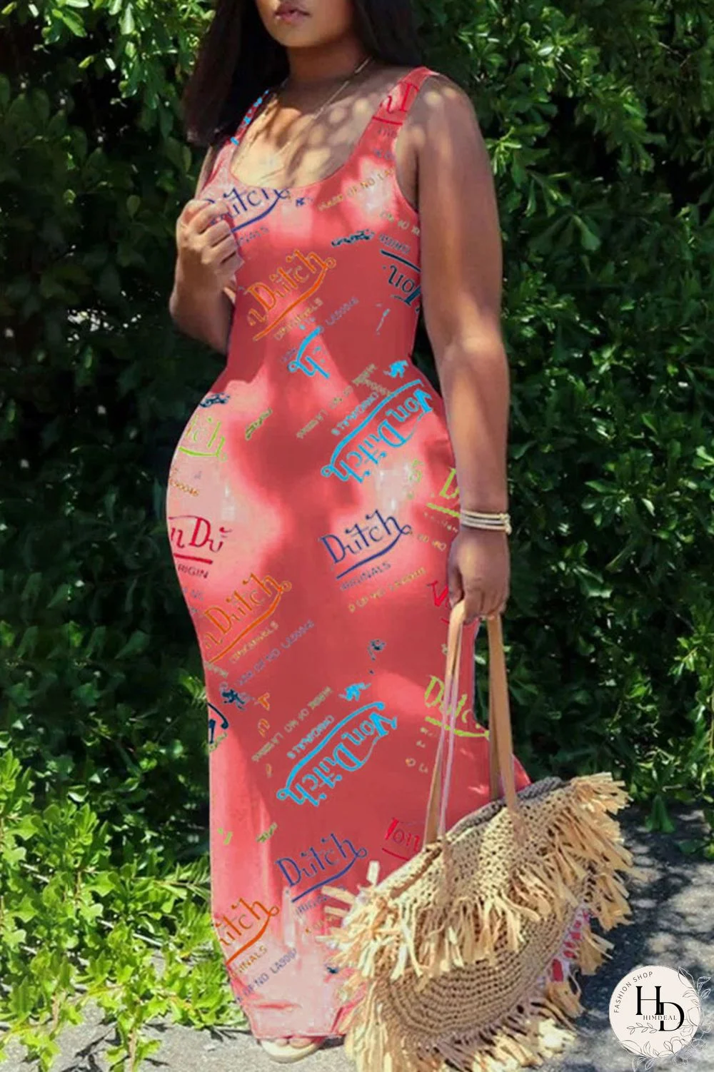 White Sexy Casual Letter Print Basic U Neck Vest Dress