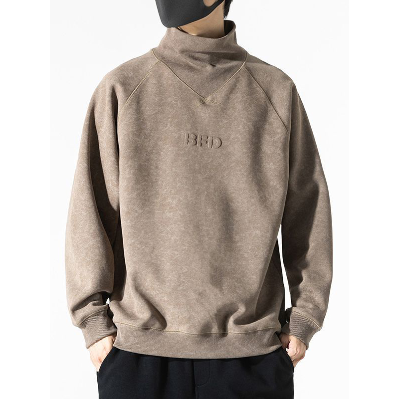Letter Steel Stamp High Necked Hoodie For Men's Loose Shoulder Insert Loose Hoodie
