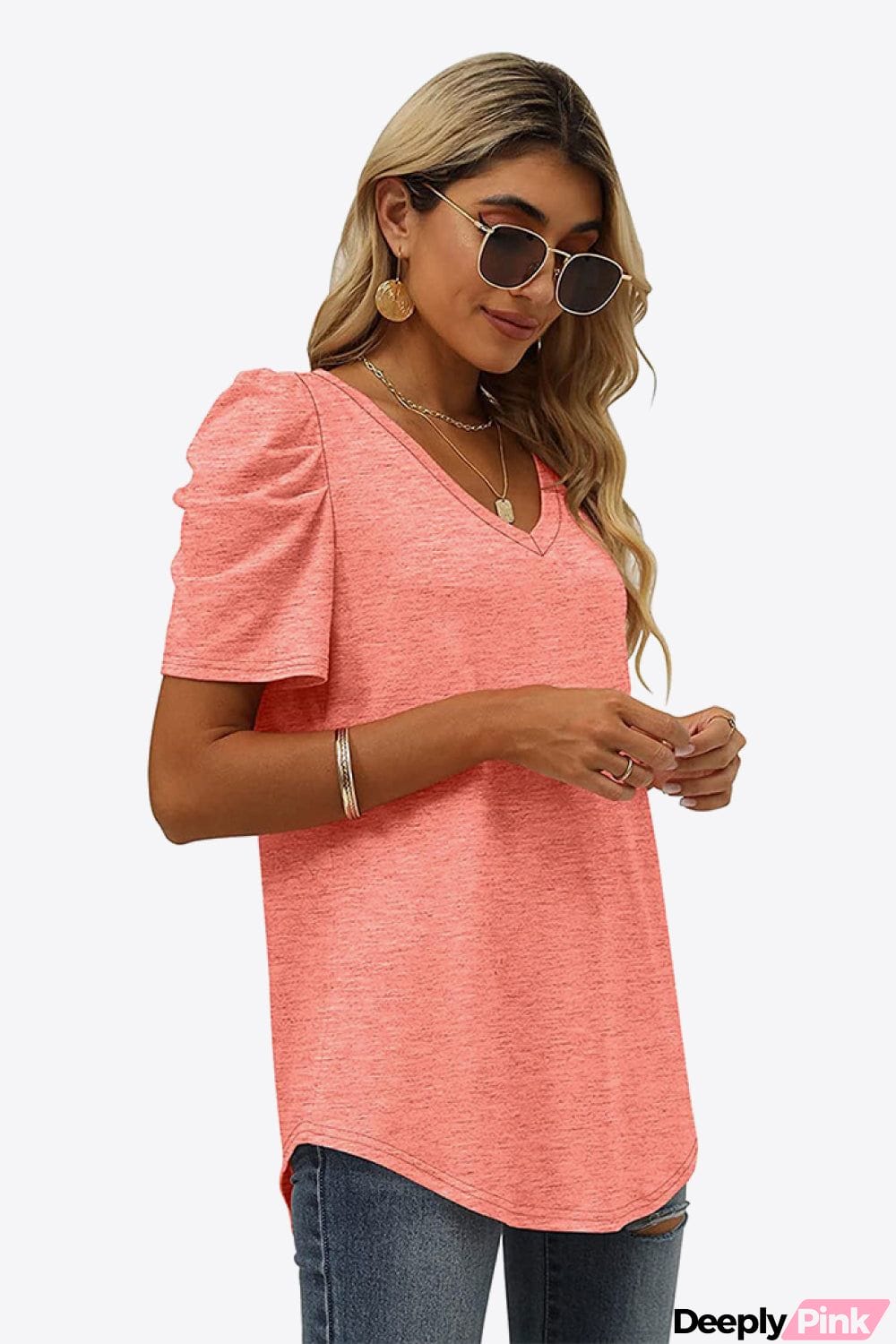 V-Neck Puff Sleeve Tee