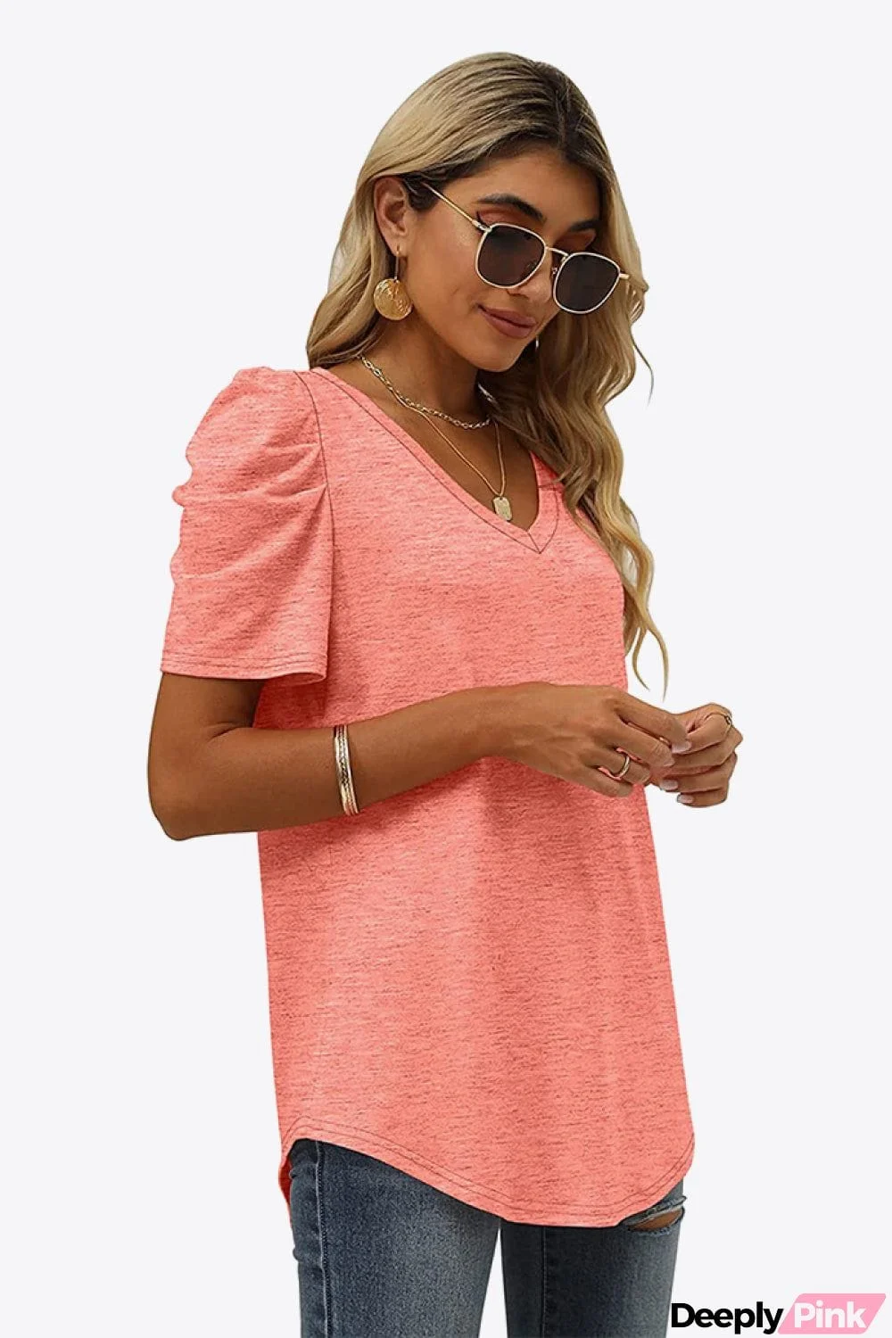 V-Neck Puff Sleeve Tee