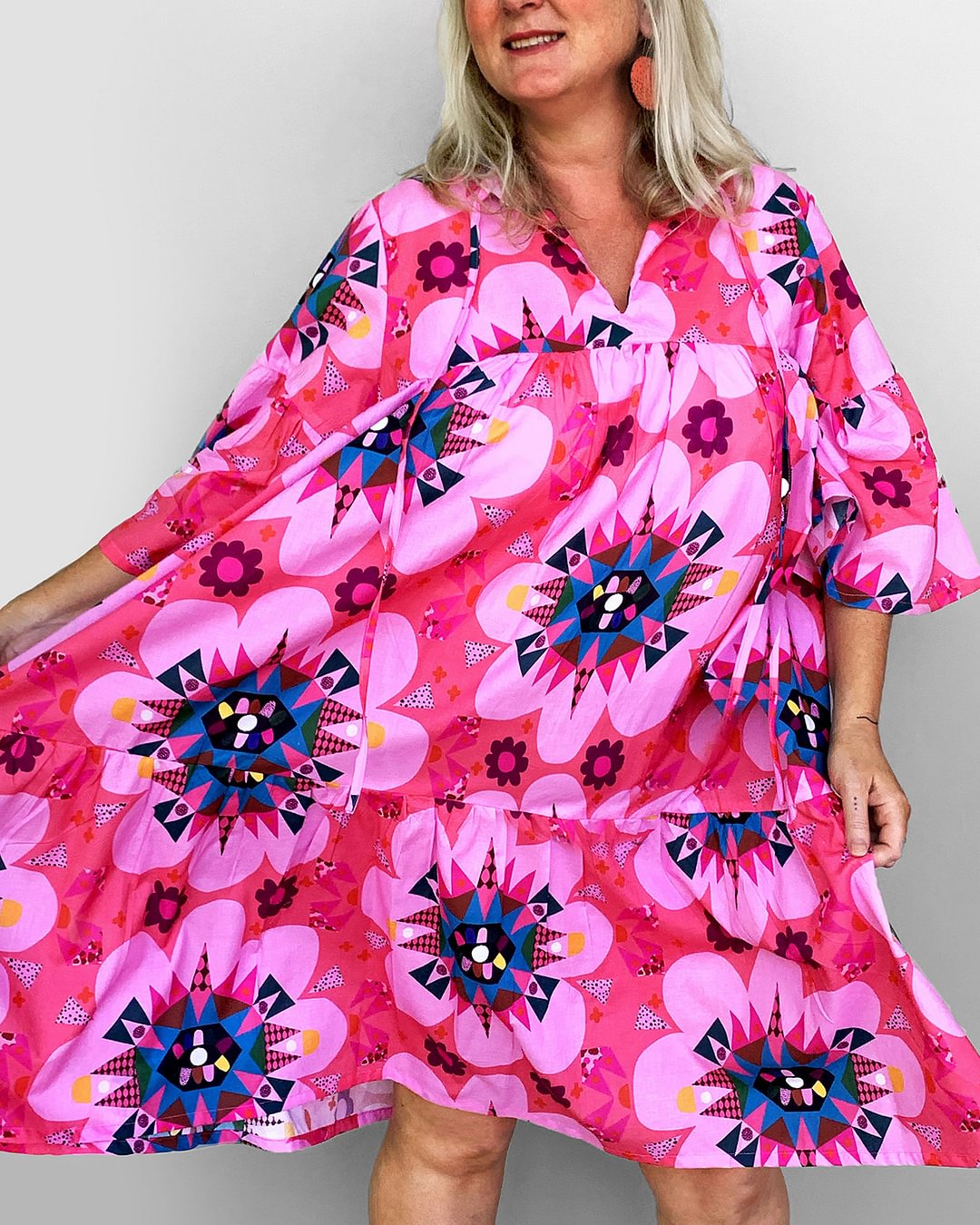 Contrasting Print Flowy Loose Dress