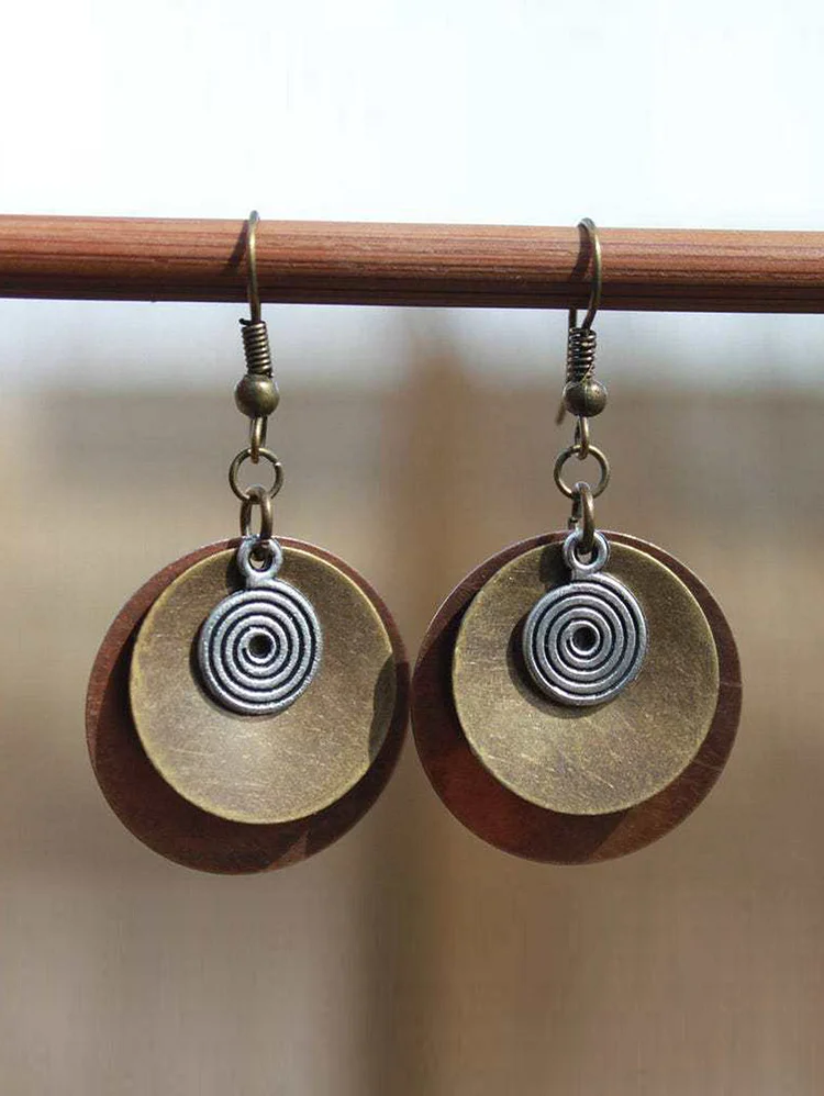 Vintage Disc Multi-layer Two-color Earrings