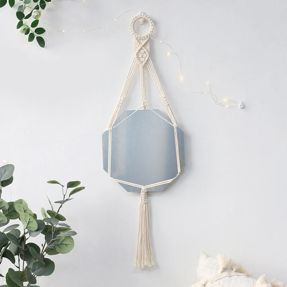 Wall Mirror Macrame Decorative Mirrors Boho Home Decor Wall Hanging Mirror for Living Room Decoration Bedroom Baby Nursery Gift