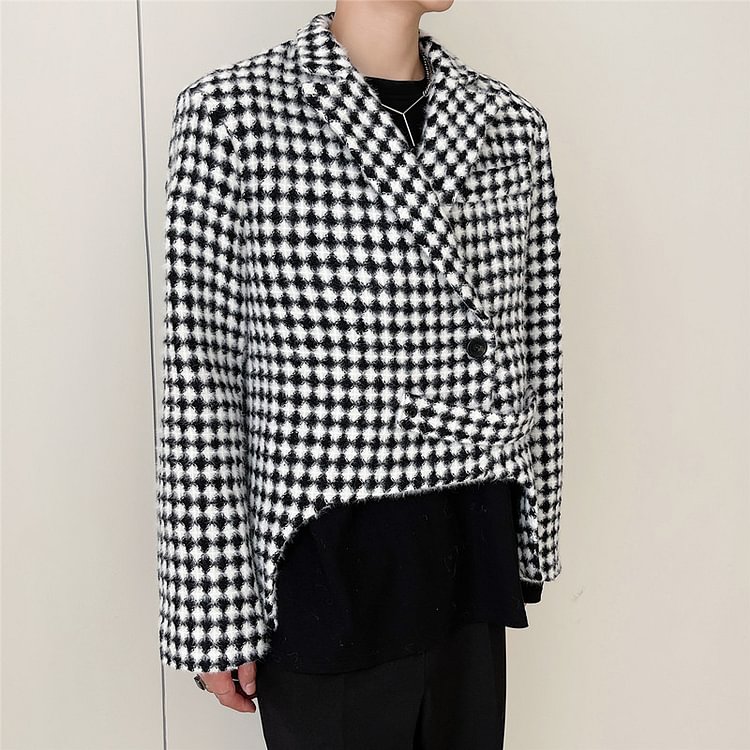 -A452-6190--P125 Black and White Houndstooth Irregular Trend Suit-Usyaboys-Mne and Women's Street Fashion Shop-Christmas