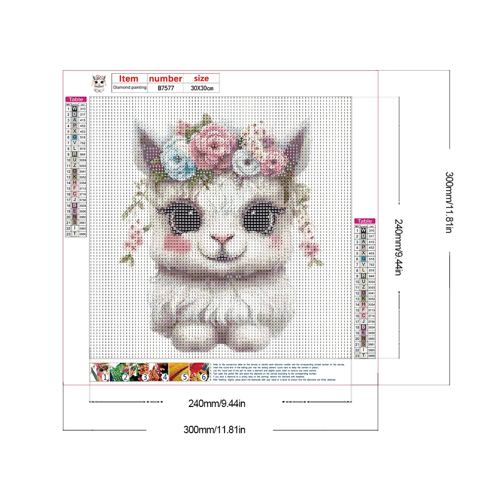 Full Round Diamond Painting 30*30cm - Flowers Animals Bunny