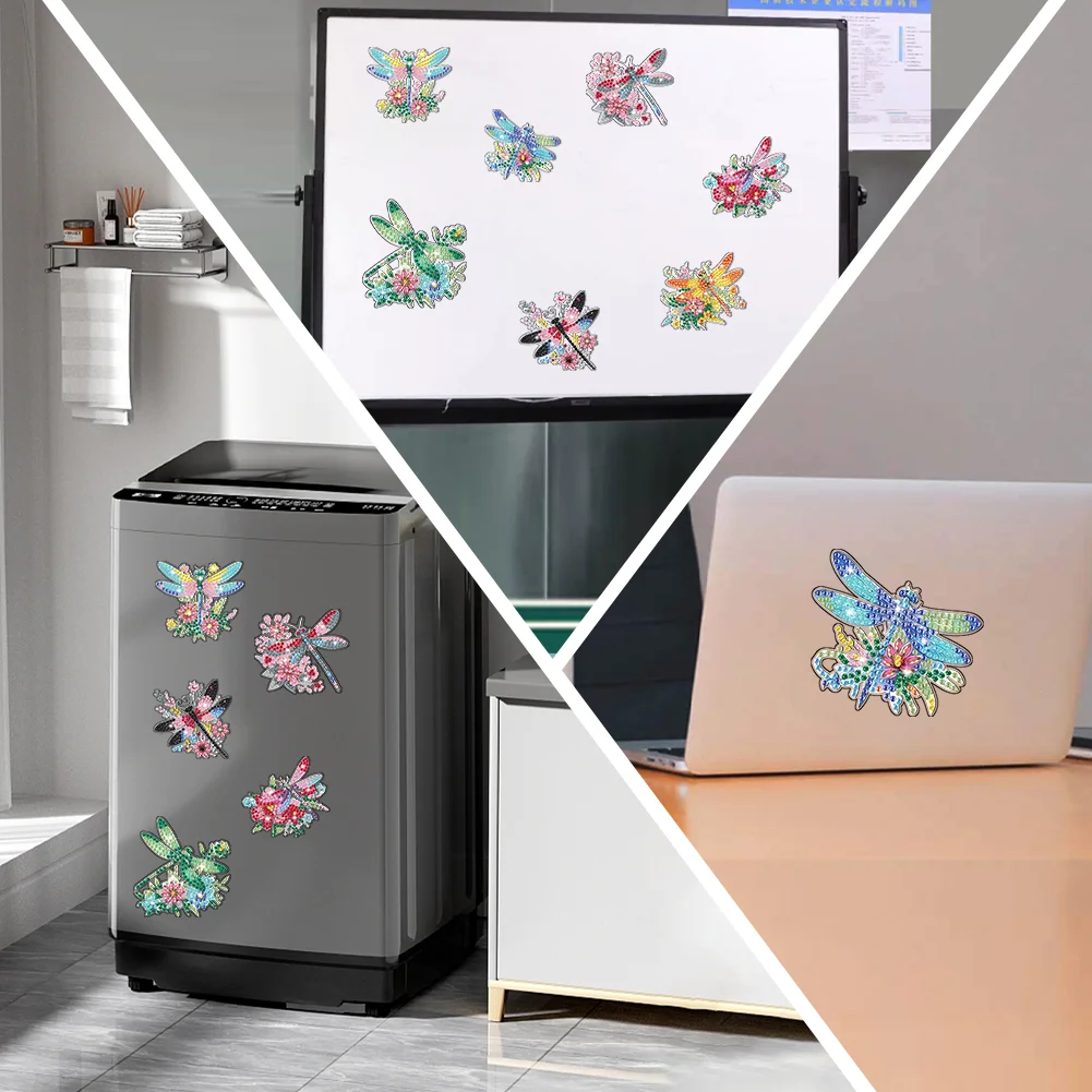 8Pcs DIY Animal Acrylic Special Shape Diamond Painting Refrigerator Magnet Dragonfly