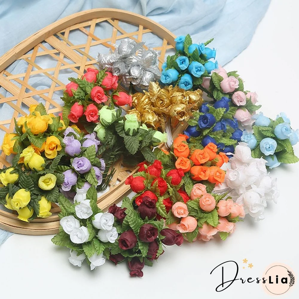 48/72pcs Mini Artificial Flower Silk Rose Flower Bouquet for Wedding Party Home Decoration DIY Wreath Scrapbook accessories