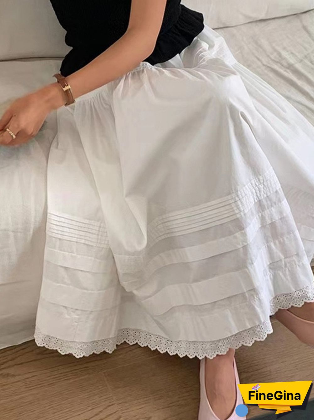 Floral Lace Patchwork A-Line Midi Skirt
