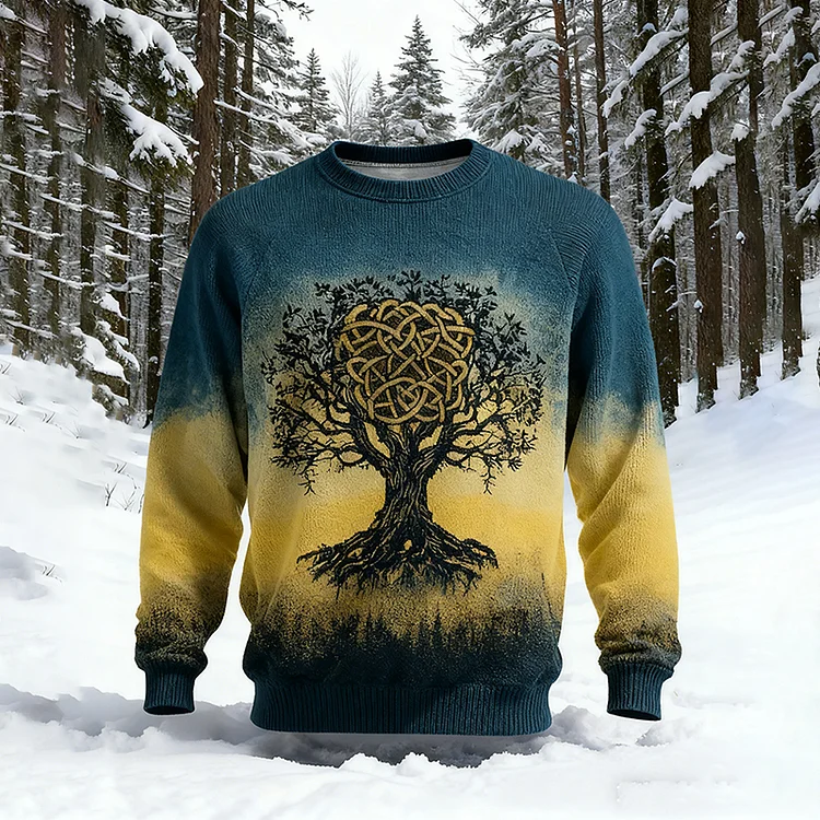 Men's Retro Celtic Tree Of Life Pattern Crew Neck Sweater