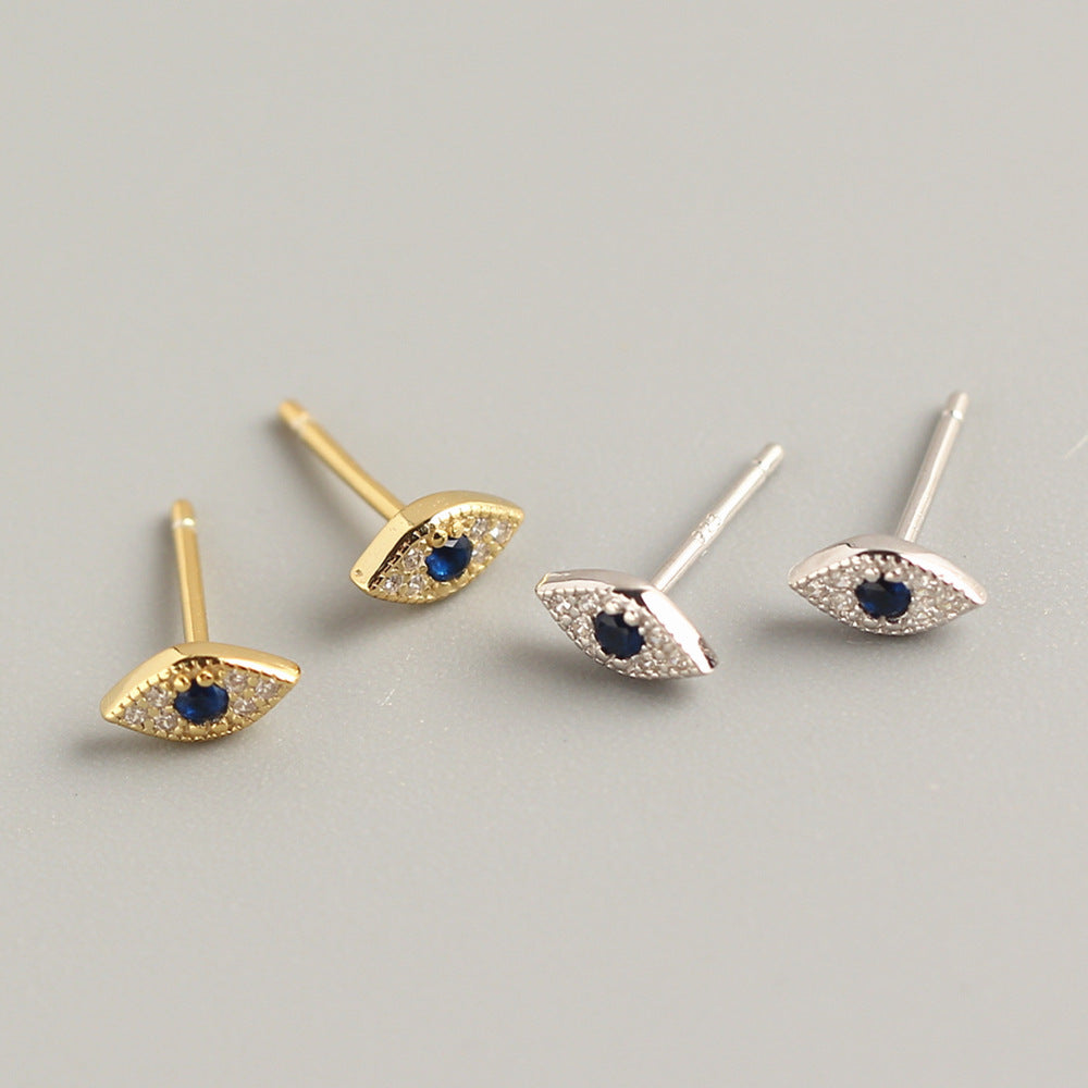 925 Sterling Silver Niche Eye Silver Diamond Inlay Stud Earrings