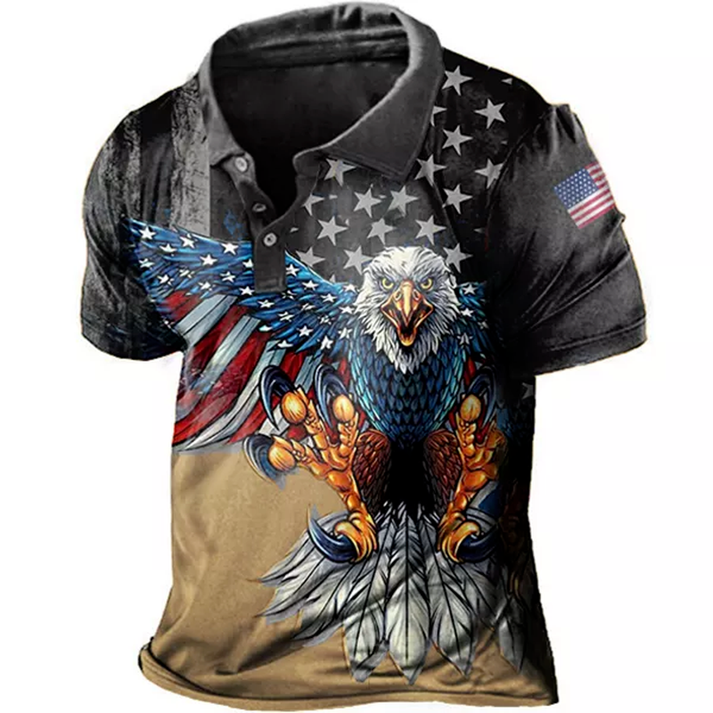 Vintage American Flag Liberty Eagle Print Men's Polo Short Sleeve T-Shirt