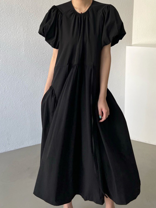 Loose Short Sleeve Pleated Midi Dress
