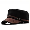 Men's Flat-top Leather Peaked Cap Military Cap Casual Sun Hat by Inlyline