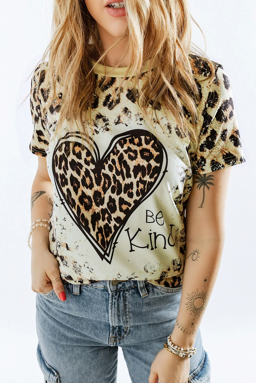 Leopard Be Kind Heart Graphic Print T Shirt | IFYHOME